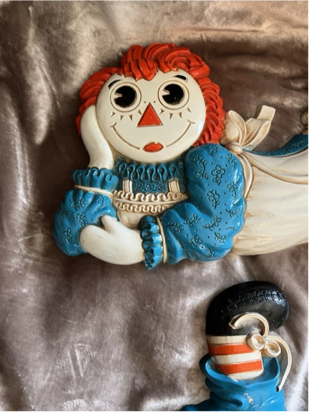 Raggedy Ann Andy VTG Nursery Wall Plaque Hanging Decor Bobbs-Merrill 1977 Set 2